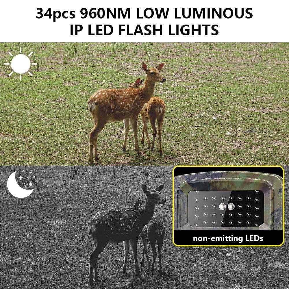 Cámara de Caza 58MP 2.7K HD con Tarjeta Micro SD 32GB Cámaras de Caza Visión Nocturna Impermeable IP66 Cámara de Exterior Patio Trasero Granja Monitoreo de Vida Silvestre Cámara de Seguridad