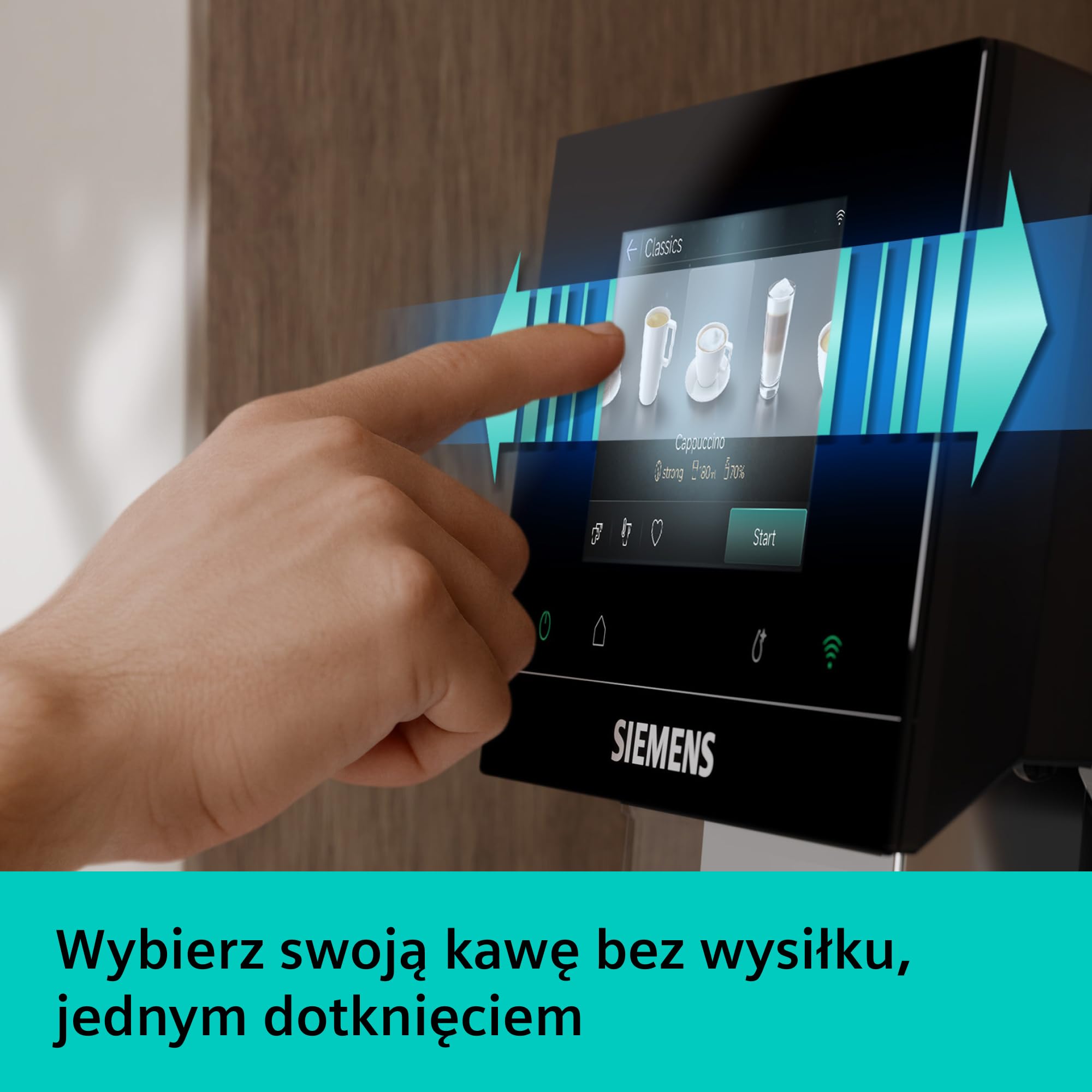 Siemens, automatyczny ekspres do kawy, EQ700 iAroma, wyświetlacz dotykowy, zintegrowany pojemnik na mleko, podgrzewacz filiżanek, Cold Brew i Slow Brew, stal nierdzewna/czarny, TQ727E03