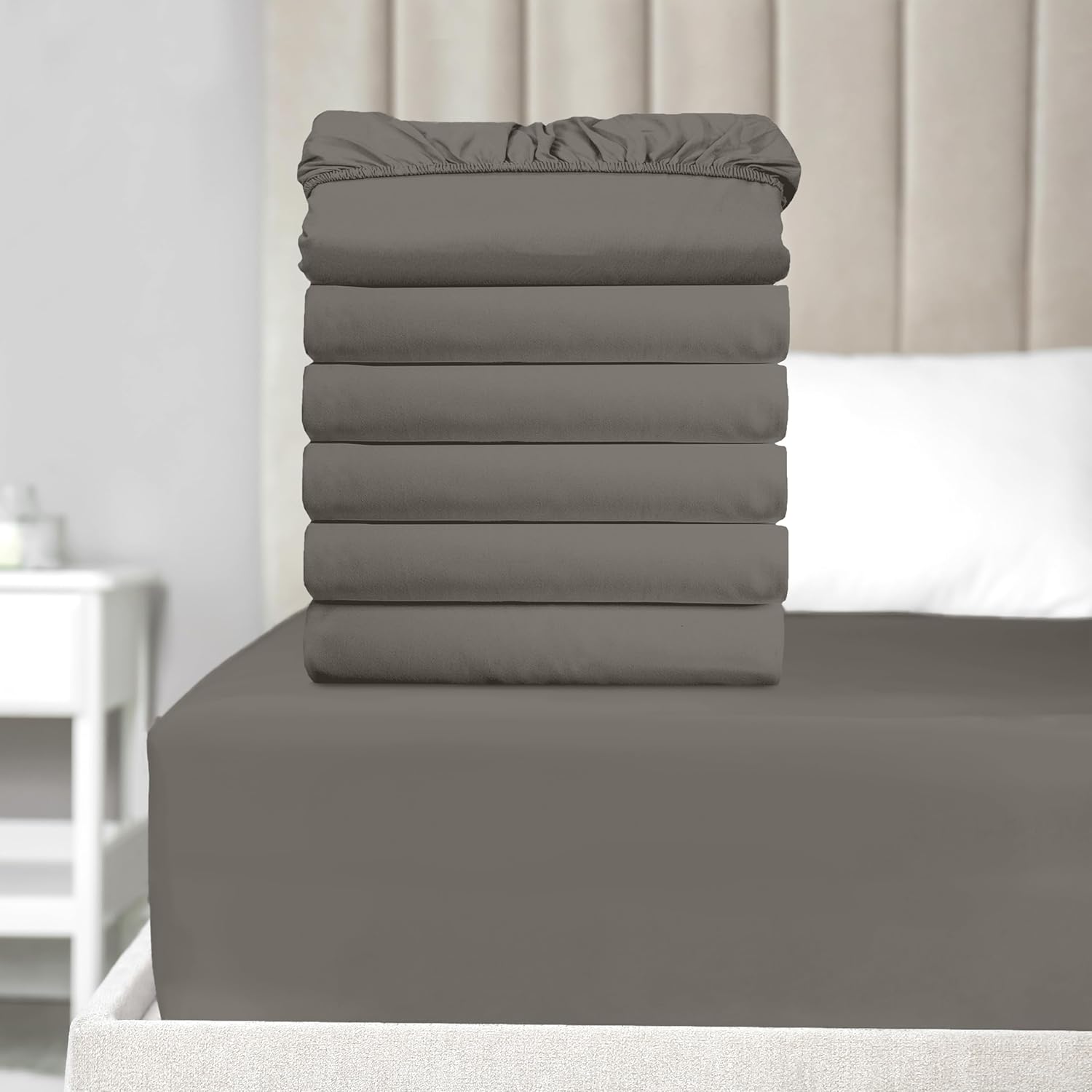 Elegant Comfort Ultra Soft Bulk Pack of 6 Bottom Fitted Sheets - 1500 Premium Hotel Quality Microfiber 6 Pack Fitted Sheets - Deep Pockets up to 16 Inches, California King Size, Gray