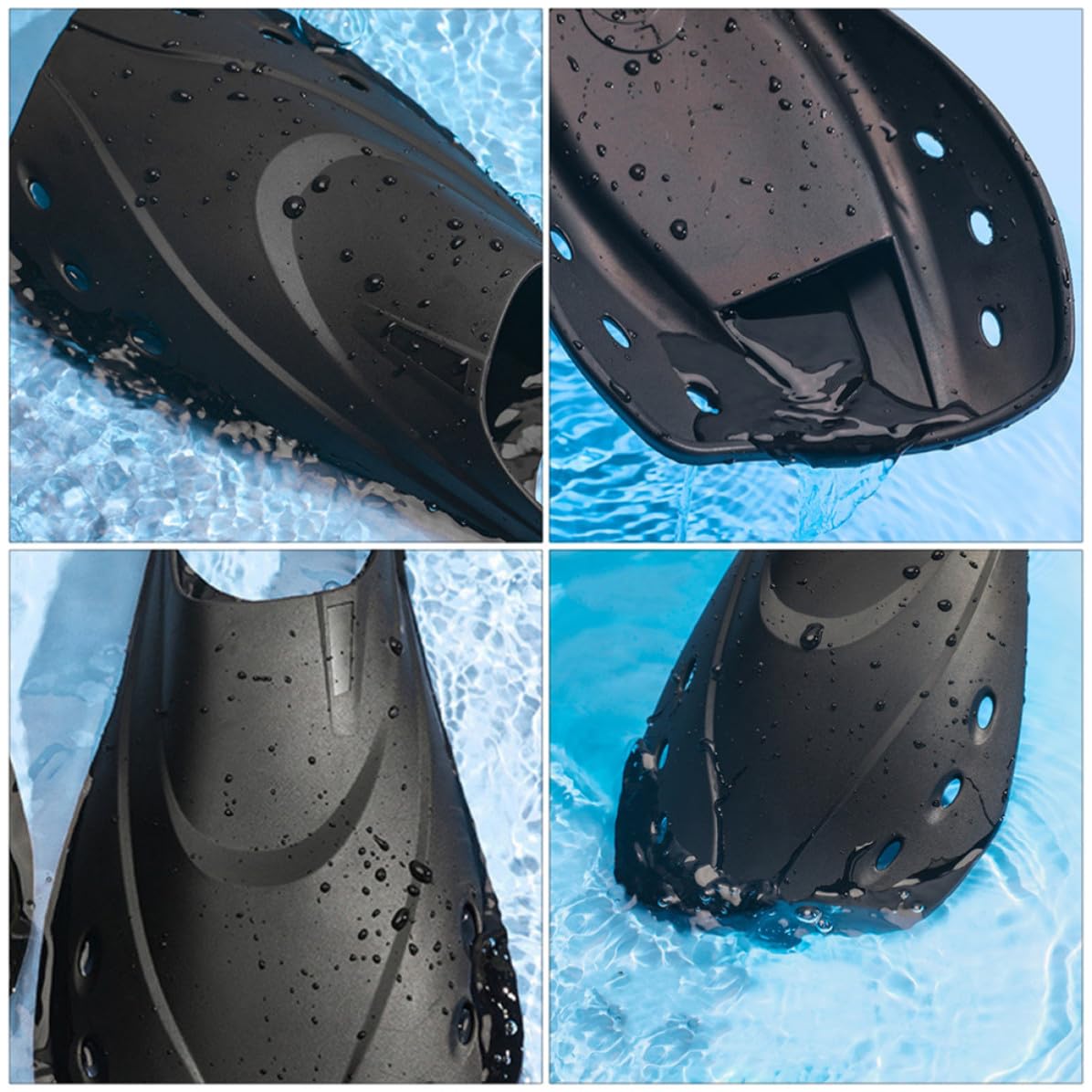 Aletas Cortas Ajustables de Natación para Buceo, Negro L | Material Flexible, Diseño Ligero, Uso en Mar y Piscina, para Adultos Hombres y Mujeres