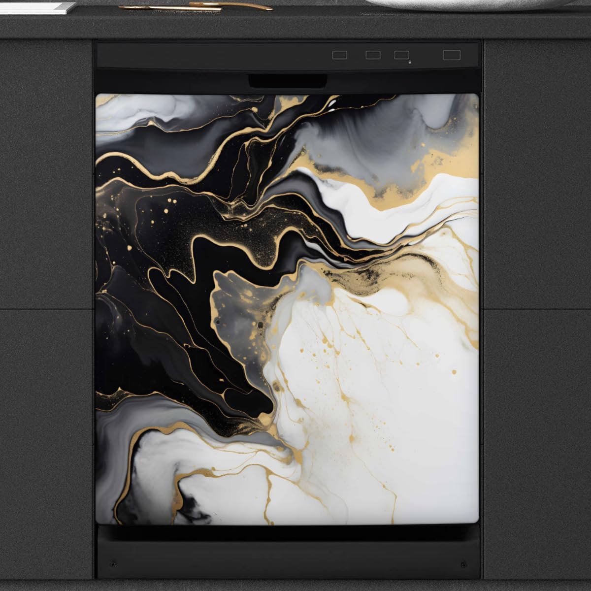 Dishwasher Magnet Cover Black White Golden Marble Reusable Dishwasher Magnetic Cover Sticker Decorative Dish Washer Door Cover Panel for Home Kitcen Appliance
