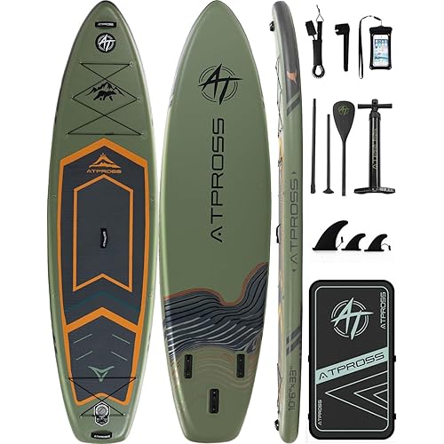 10'6''x33''Inflatable Stand Up Paddle Board, 400lbs Extra Wide Stand Up Paddleboard with Kayak Seat, Anti-Slip EVA Deck Premium SUP Accessories Kit, Non-Slip Stable Deck Boat