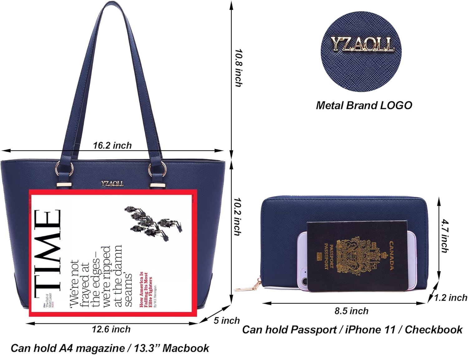 YZAOLL Purses for Women Faux Leather Medium Large Tote Satchel Shoulder Purse Handbag Wallet set - Image 5