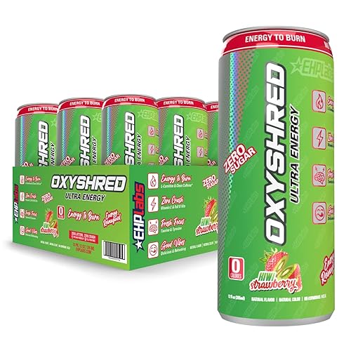 Miniatura 1 de EHPlabs OxyShred Ultra Energy Drink - Bebida energética saludable carbonatada de rendimiento con vitaminas B y aminoácidos cero azúcar cero