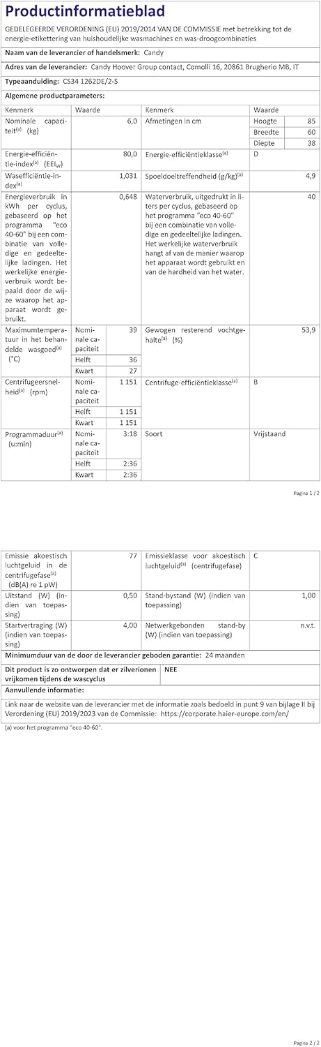 Candy Smart CS34 1262DE/2-S, Lavatrice 6 kg, 1200 rpm, 34 cm prof, Stiratura facile, 5 programmi rapidi, Bianco