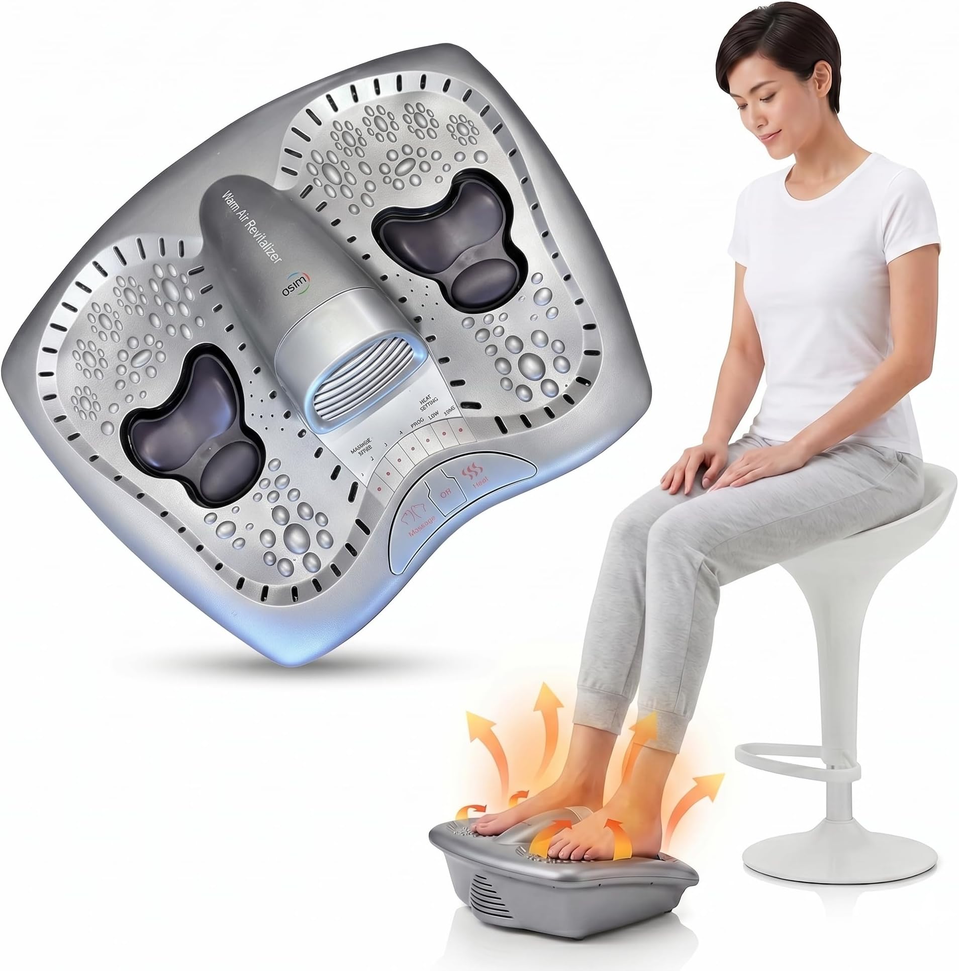 Osim Warm Air Foot Revitalizer Electric Shiatsu Foot Massager | Feet Heat Therapy, Deep Tissue Massager, Pain Relief, Kneading, Promotes Blood Circulation, Silver
