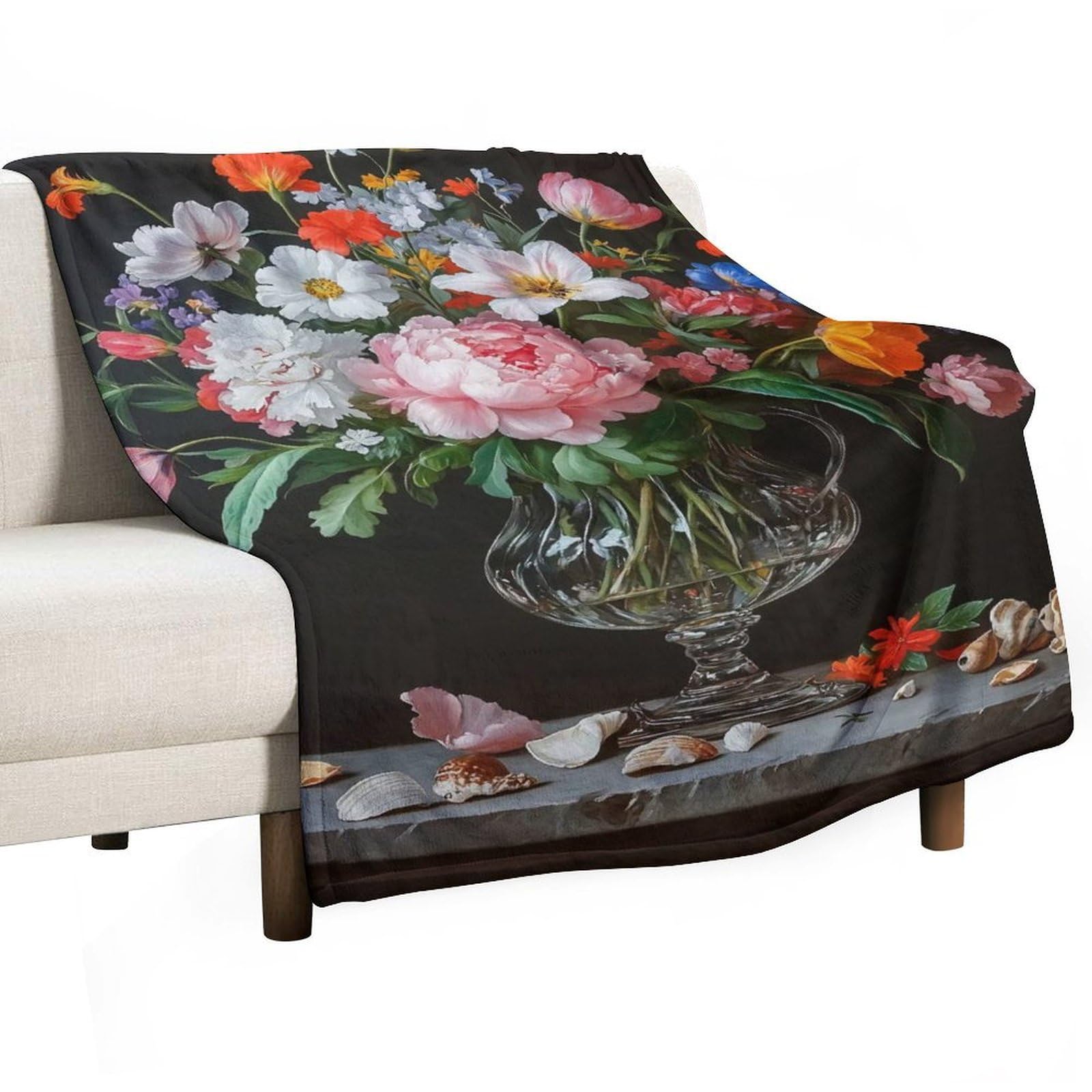 YHGSREUOH Floral Vanitas Still Life with Peonies And Tulips (2) Flannel Blankets Fleece Soft Throw Lightweight Plush Gifts for Couch, Bed, Cozy Sofa Plush, Chair, Lovers 32x48inch(80x120cm)