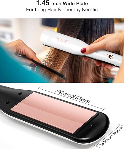 Miniatura 3 de K&K Plancha de pelo con revestimiento de cerámica turmalina original, plancha de pelo profesional de 1 pulgada flotante y rizador 2 en 1, doble