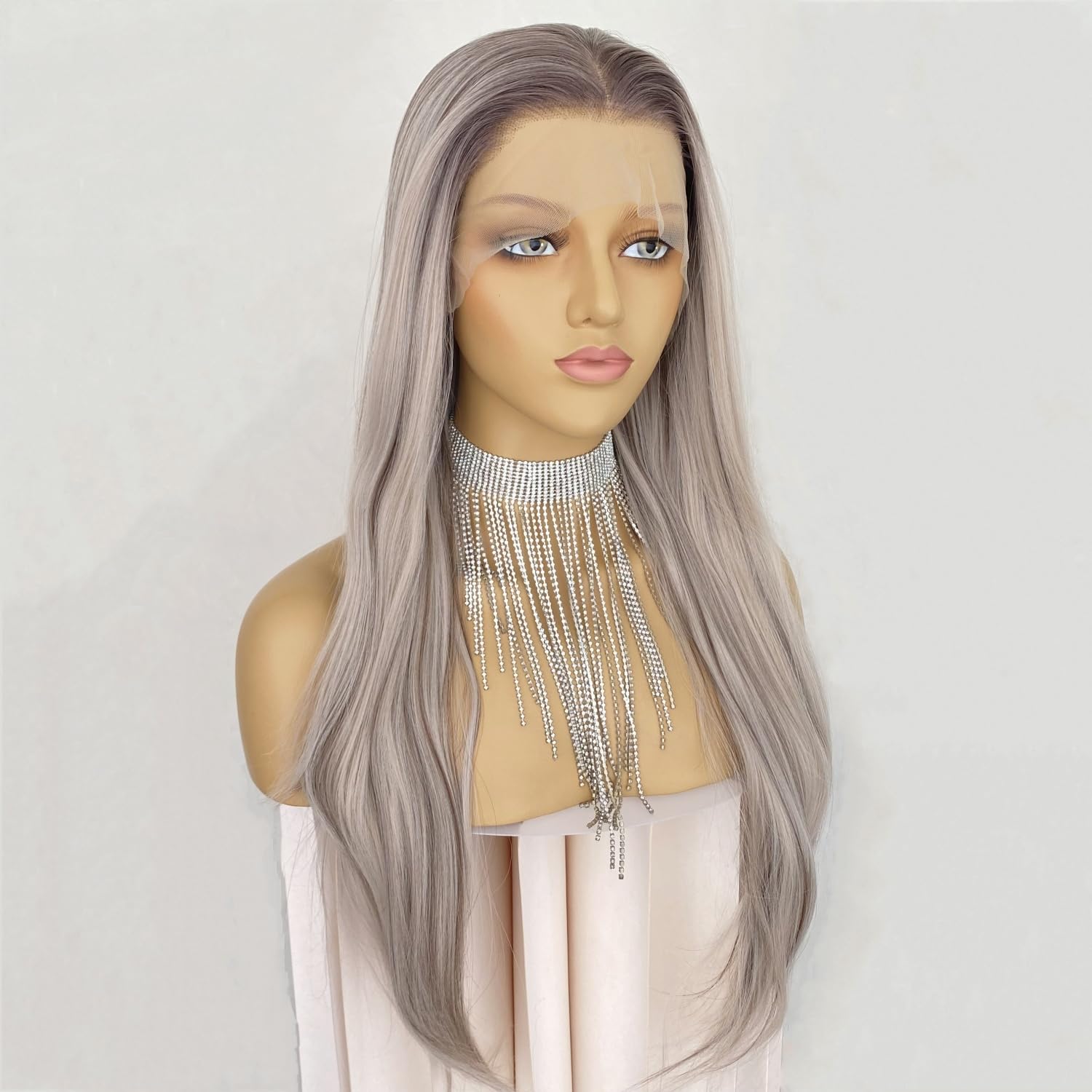 Ash Blonde Highlight Brown Color Wig 13x4 Lace Front Wigs Long Natural Straight Synthetic Fiber Hair 24Inch Pre Plucked for Women