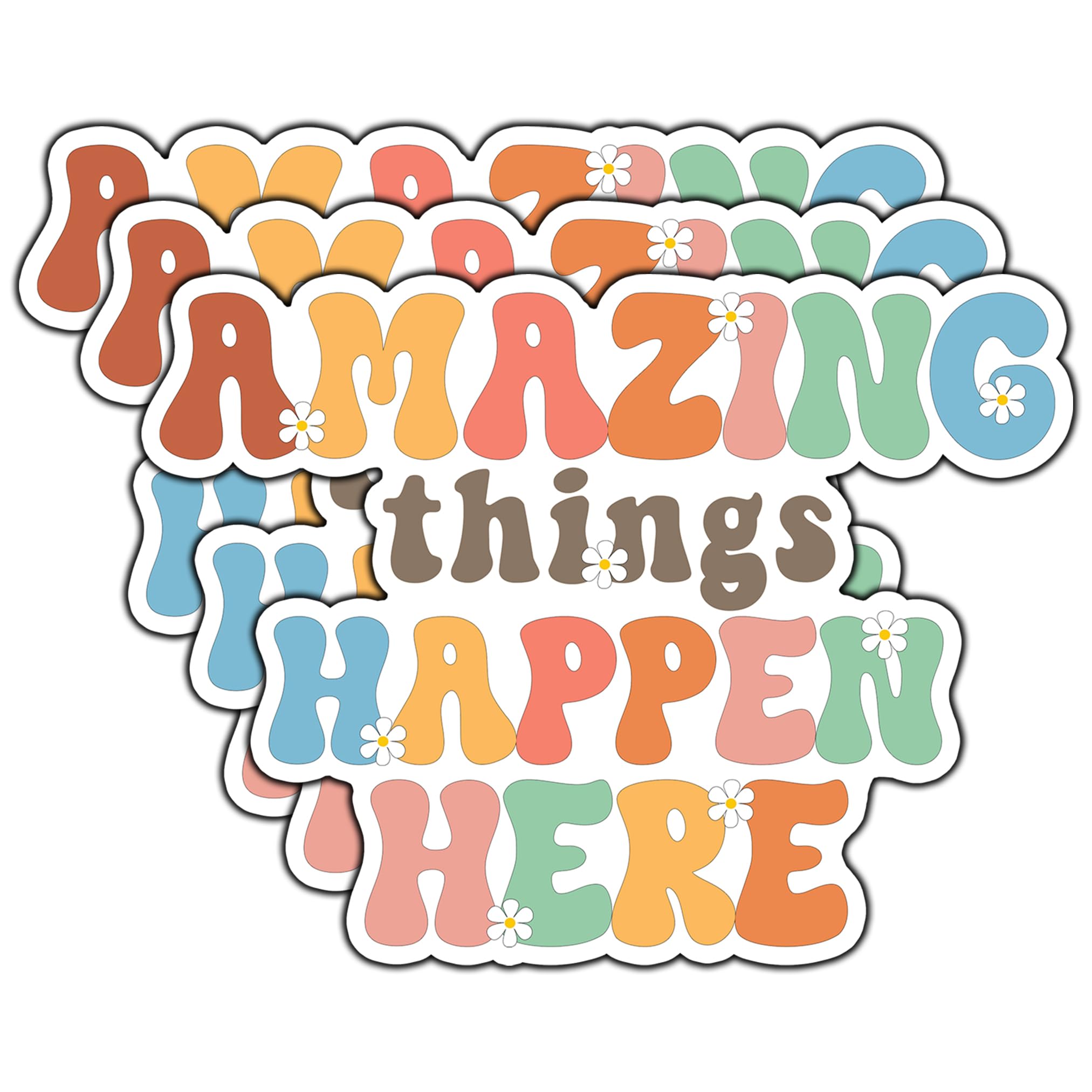Photo 1 of (3Pcs) Amazing Things Happen Here Sticker Inspirational Positive Decal Waterproof for Laptop Water Bottle Tumbler Notebook Phone Case Office School Size 3x2.2