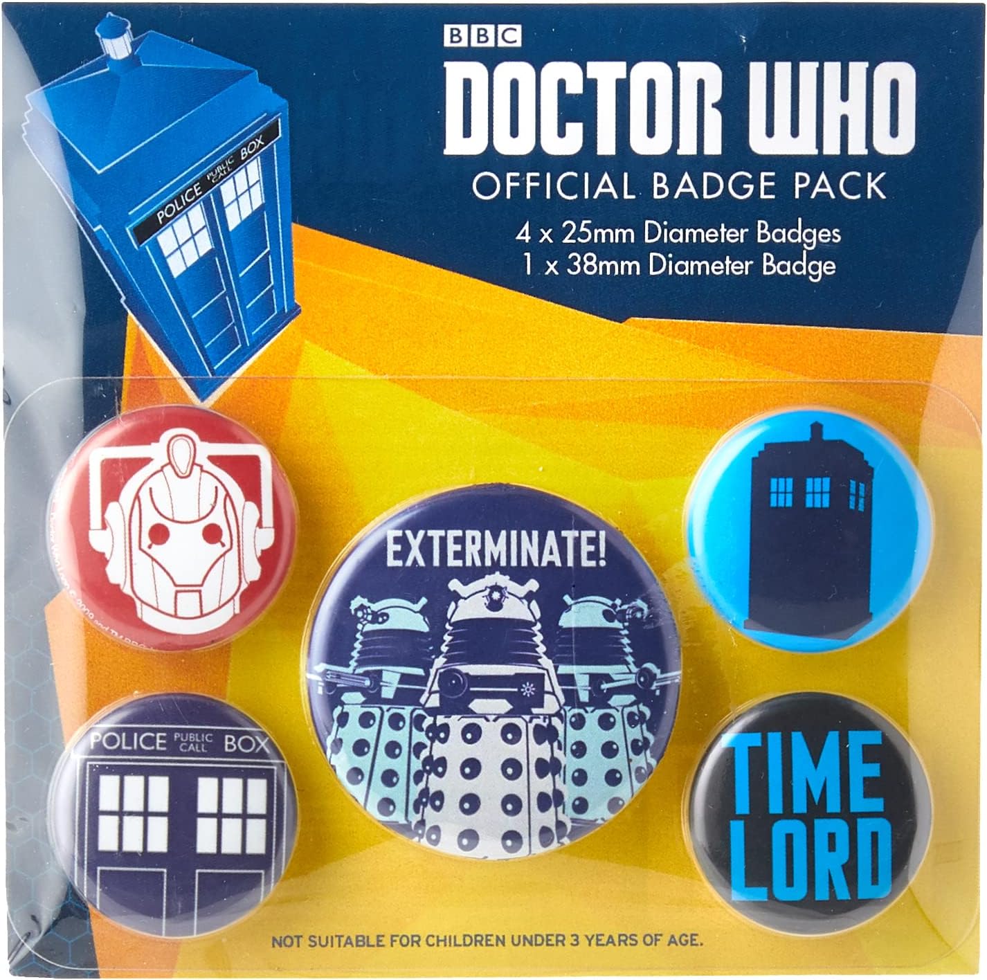 Doctor Who, BP80496, Doctor Who - Exterminate Badge Pack, Multi-Color, 10 x 12.5cm