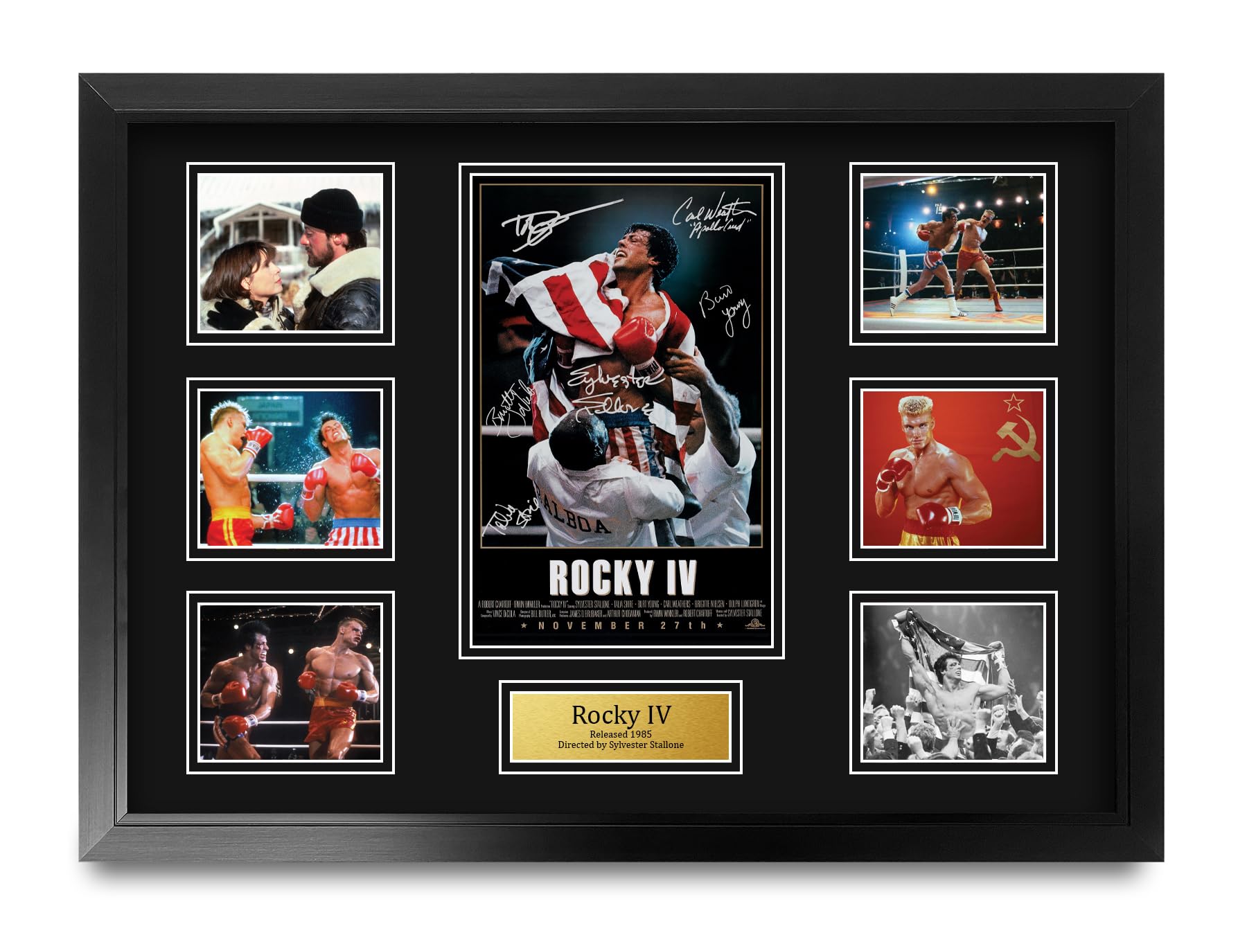 HWC Trading Rocky 4 Geschenke Geducktes Signiertes Autogramm Präsentationsdisplay für Fans von Film Memorabilien - A2 Gerahmt