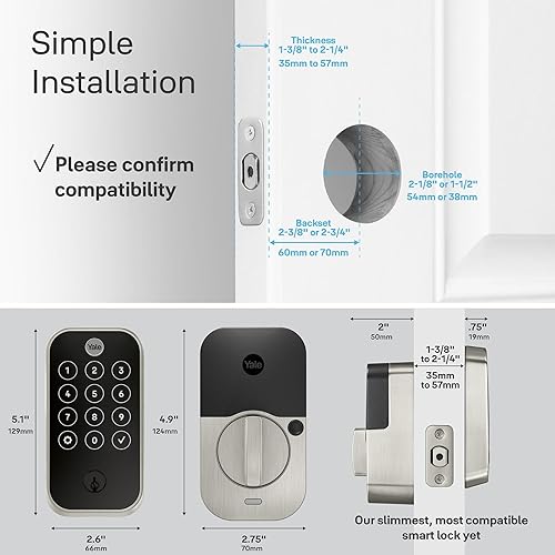 Miniatura 3 de Yale Assure Lock YRD420-F-CB1-BSP - Cerradura inteligente de puerta de entrada con llave de gamuza negra con teclado de pantalla táctil y escáner de