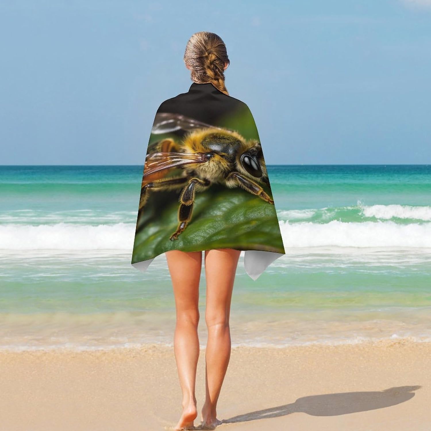 Swimming Towel, Bee on Leaf Printed Fashion Towel,Portable Towel,Durable Towel