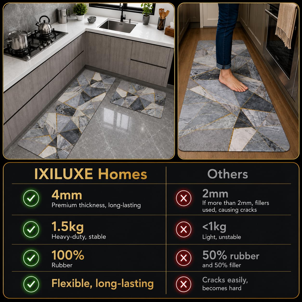 Grey Gold Kitchen Mats - Set of 2 -6