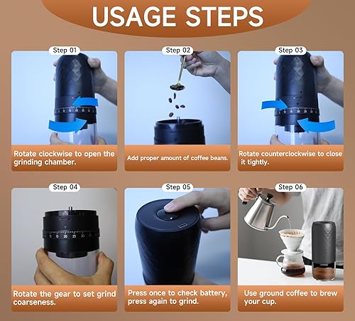 Miniatura 5 de Molinillos de café para uso doméstico, molinillo portátil de granos de café eléctrico con cepillo de limpieza, 20 tazas por carga, molinillo de