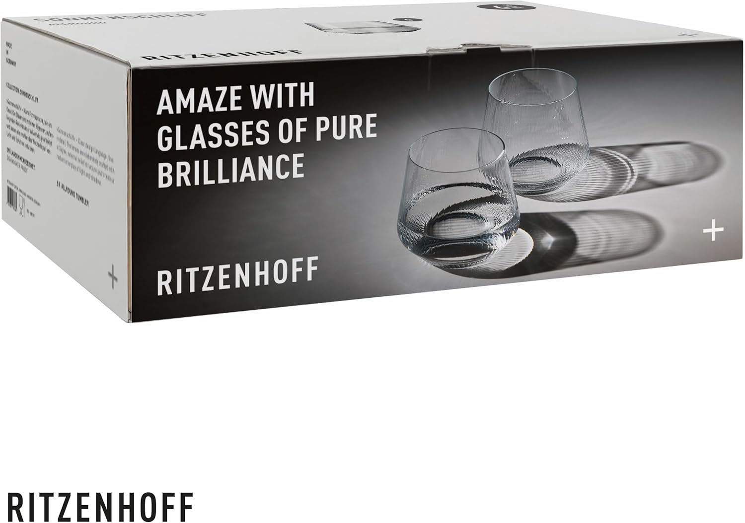 RITZENHOFF 6281002 Water Glass 410 ml, Sonnenschliff Series, Set of 6 Drinking Glasses with Relief, Gift Set, Made in Germany
