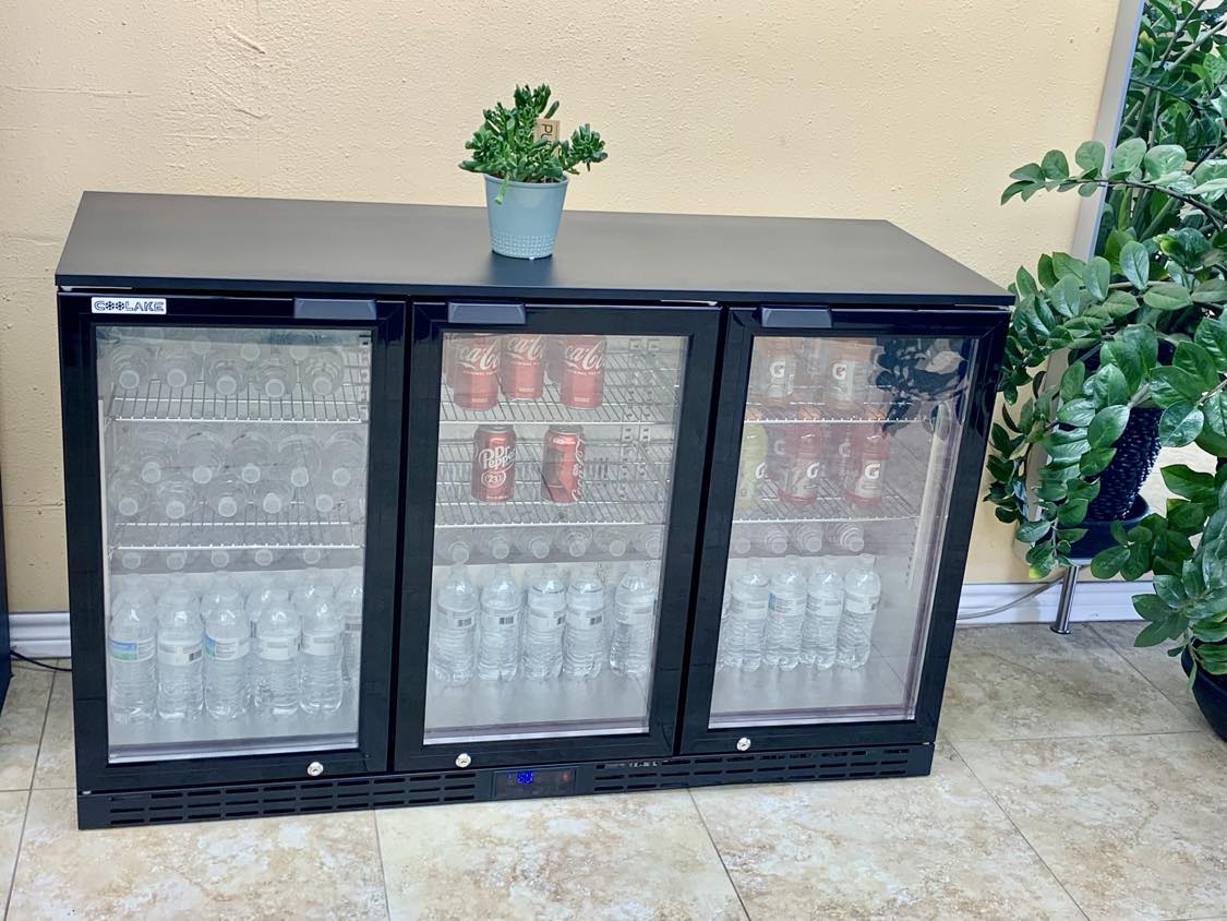 Image of Coolake 53 inch Back Bar Cooler with 3 Glass Doors, 11.7 cu.ft Commercial Under Counter Height Beverage Refrigerator, Stainless Steel Beer Fridge with LED Lighting for Soda Drinks, Beer, Wine