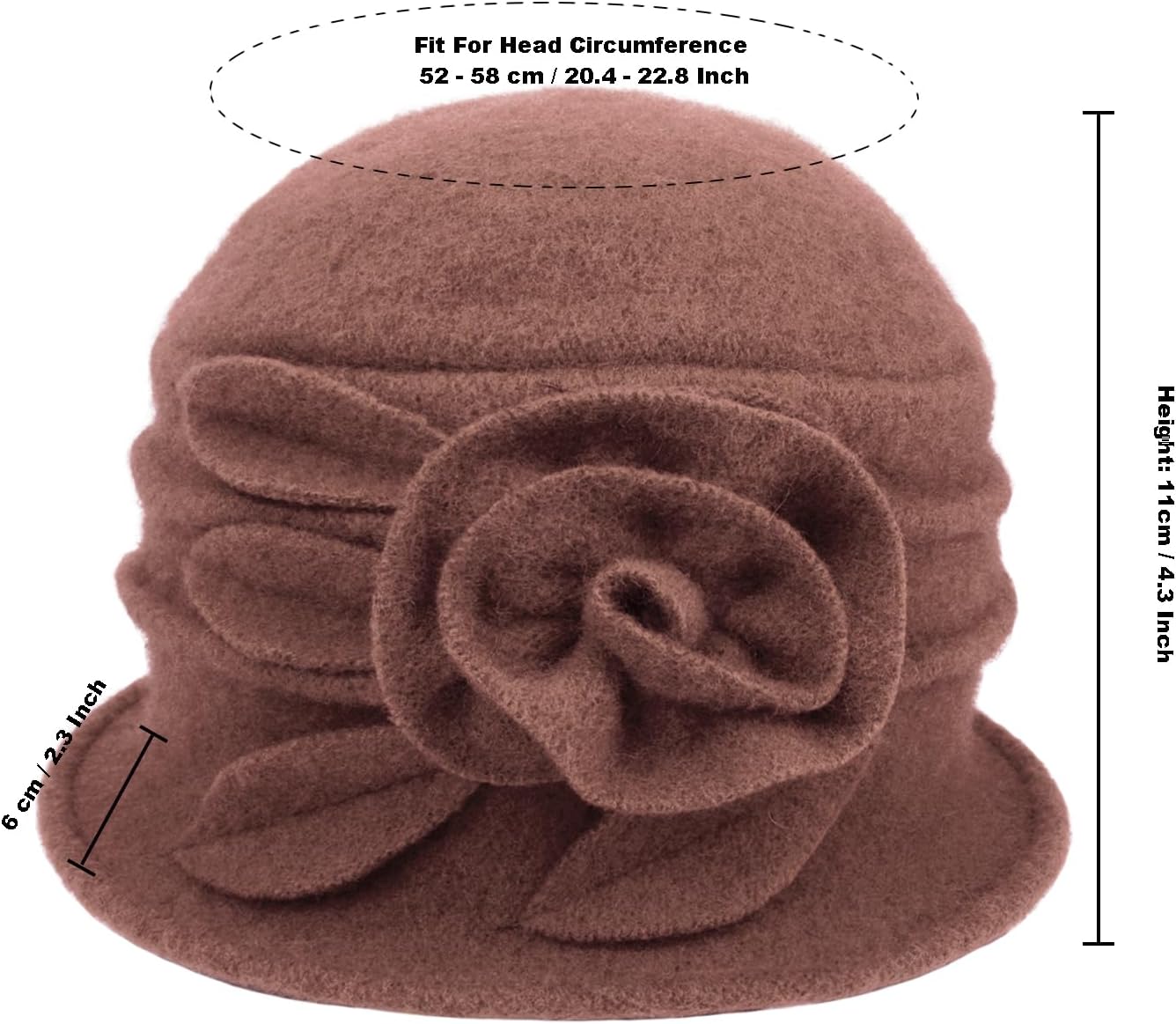 Wool Cloche Hat for Women Winter Bucket Hat 1920s Vintage Floral Fedoras Hat - Image 2