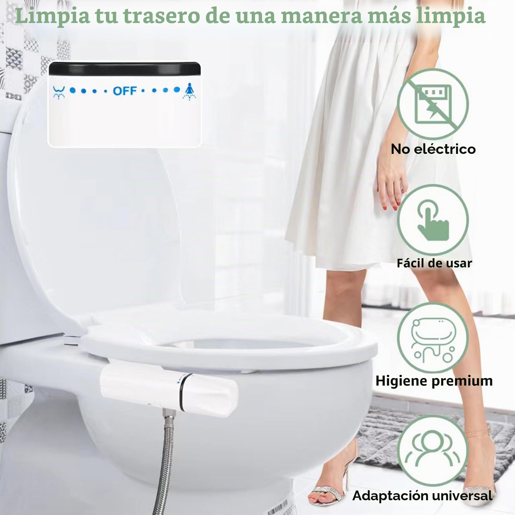 Baño Sitz para el inodoro, accesorio de bidet para el inodoro, accesorio de bidet del inodoro, pulverizador de bidet con boquilla dual, presión ajustable de bidet para lavado femenino/posterior
