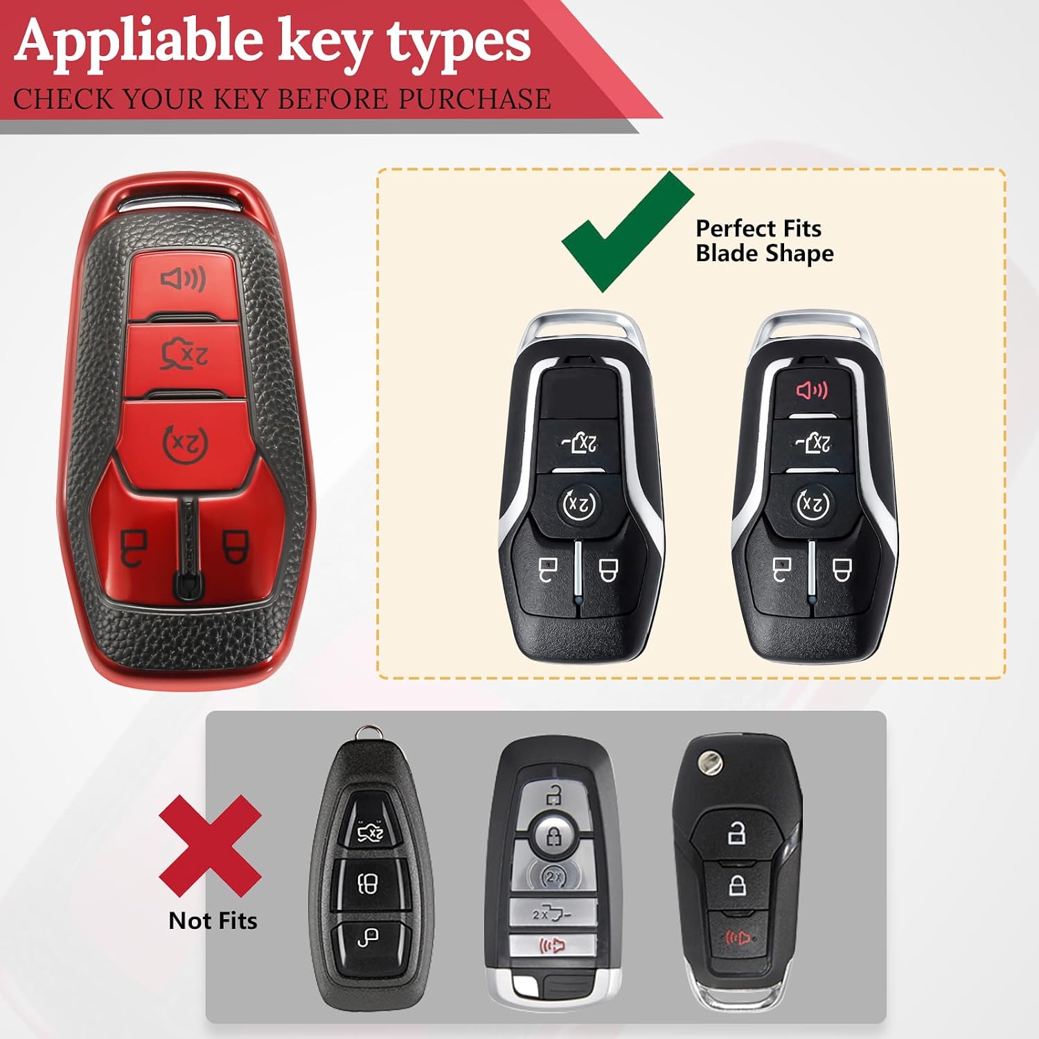 Key Fob Cover for Ford, Carbon-Fiber-Style Keychain Case, Red image 5