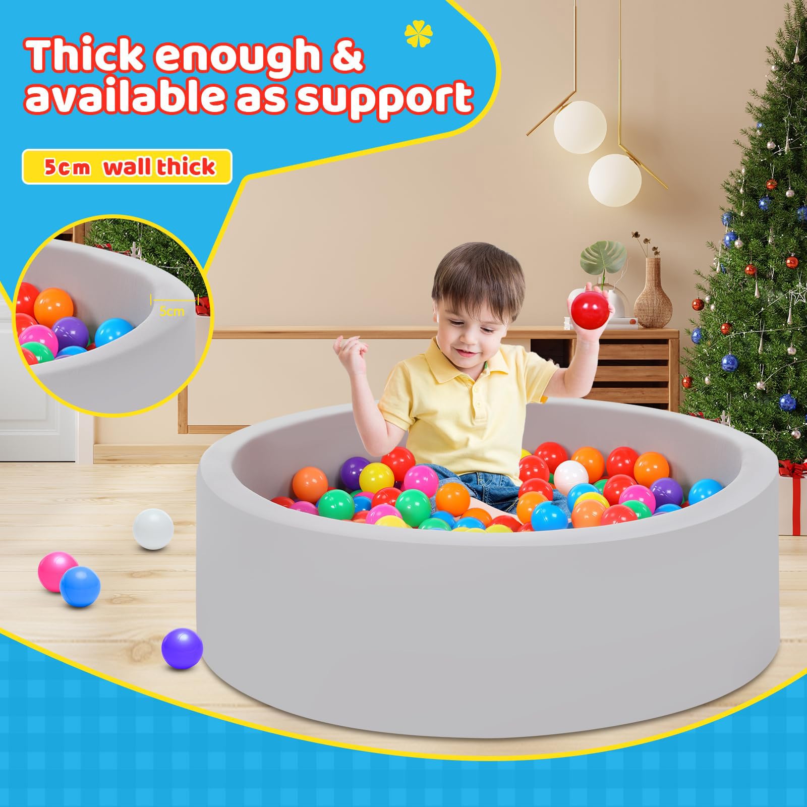 Piscina di palline per bambini con 100 palline tricolori, Palline per piscina di palline per bambini con palline di plastica incluse Piscina di palline rotonda morbida pieghevole grande