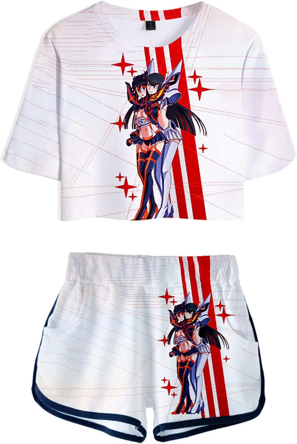 Anime Kill la Kill 2 in 1 Outfits Crop Top T-Shirt and Shorts Set for Women Girls