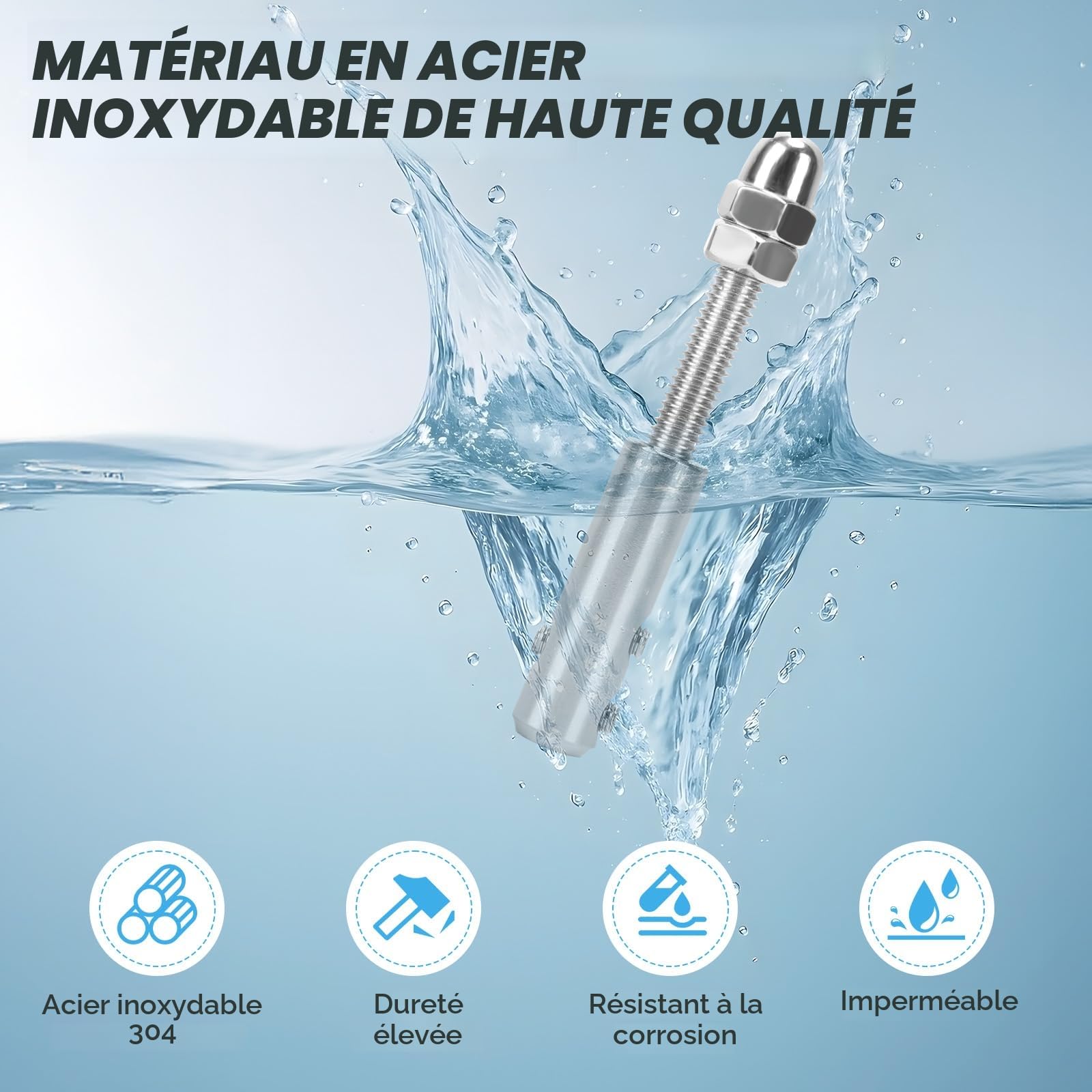 Tendeur Cable Inox pour Cable Inox 4mm, 12 Pièces et clé en L-Tendeur de câble Métallique de Câble en acier Inoxydable pour Fixation Hauba