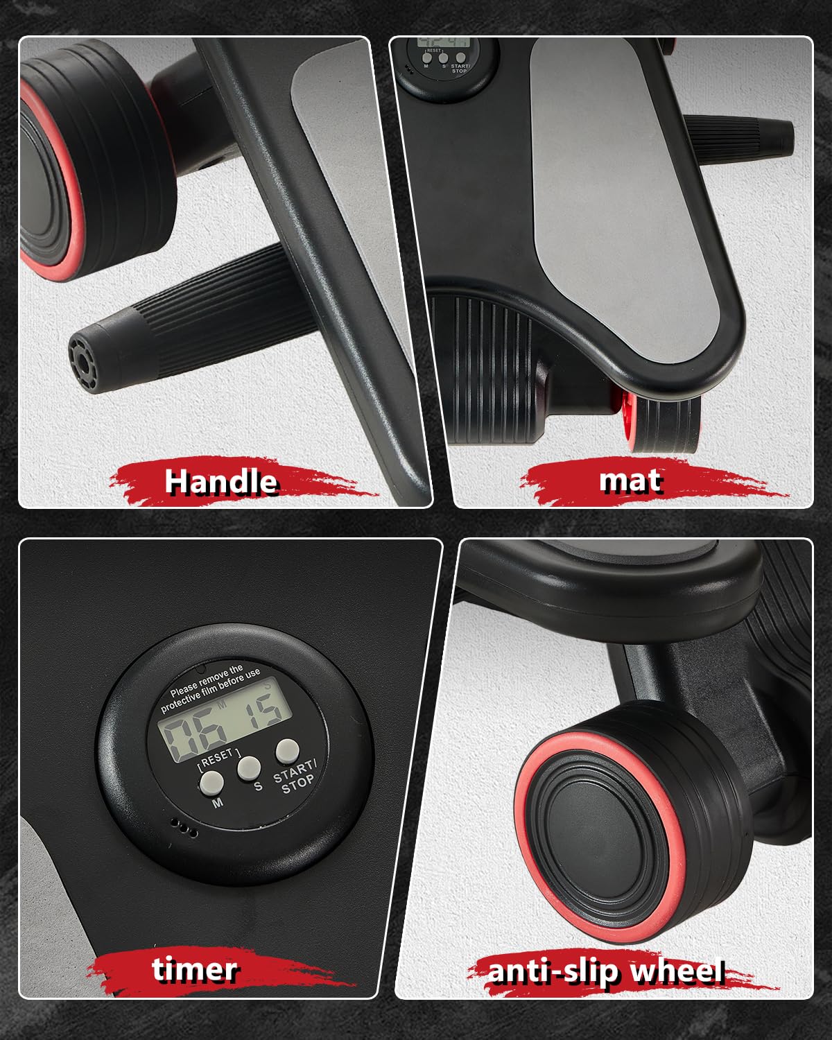 Ab Roller Rad, Ab Roller, Upgraded Automatic Rebound Ab Roller mit Ellenbogenstütze, Kniematte & Timer, 4 Räder Ab Workout Equipment für Core Strength Training, Silent Ab Wheel für Anfänger Männer