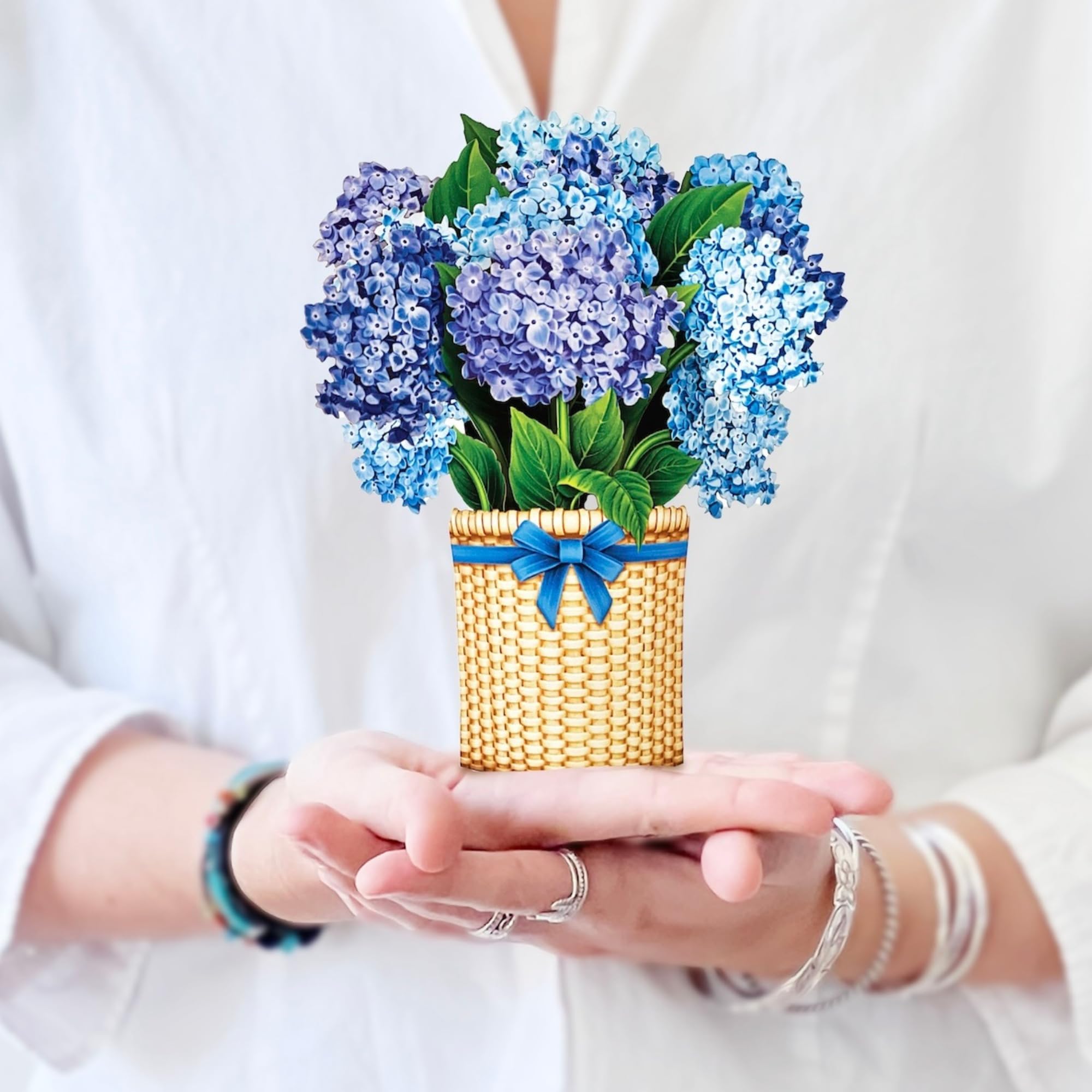 Pop Up Cards, Mini Nantucket Hydrangeas, 6 Inch Mini Sized Forever Flower Bouquet 3D Popup Greeting Cards, Birthday Cards, Thank You Card, Blank Notecard & Envelope