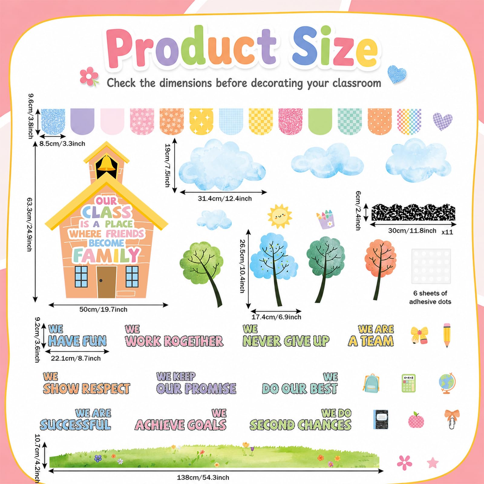 Tablero de anuncios motivacional para decoración de aula, composición Nuestra clase es una familia, tablón de anuncios de afirmación positiva, decoración de aula, recortes inspiradores para volver a