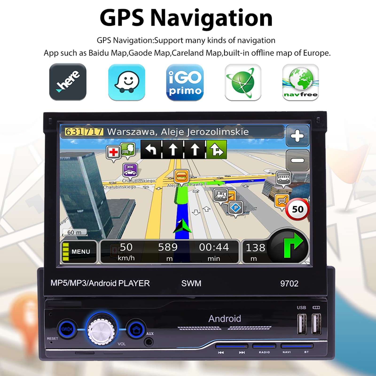 Autoradio Android 15 2+32Go 6.9" - CarPlay & Android Auto Sans Fil, GPS WiFi Bluetooth DSP Caméra AHD, Écran Tactile Hikity