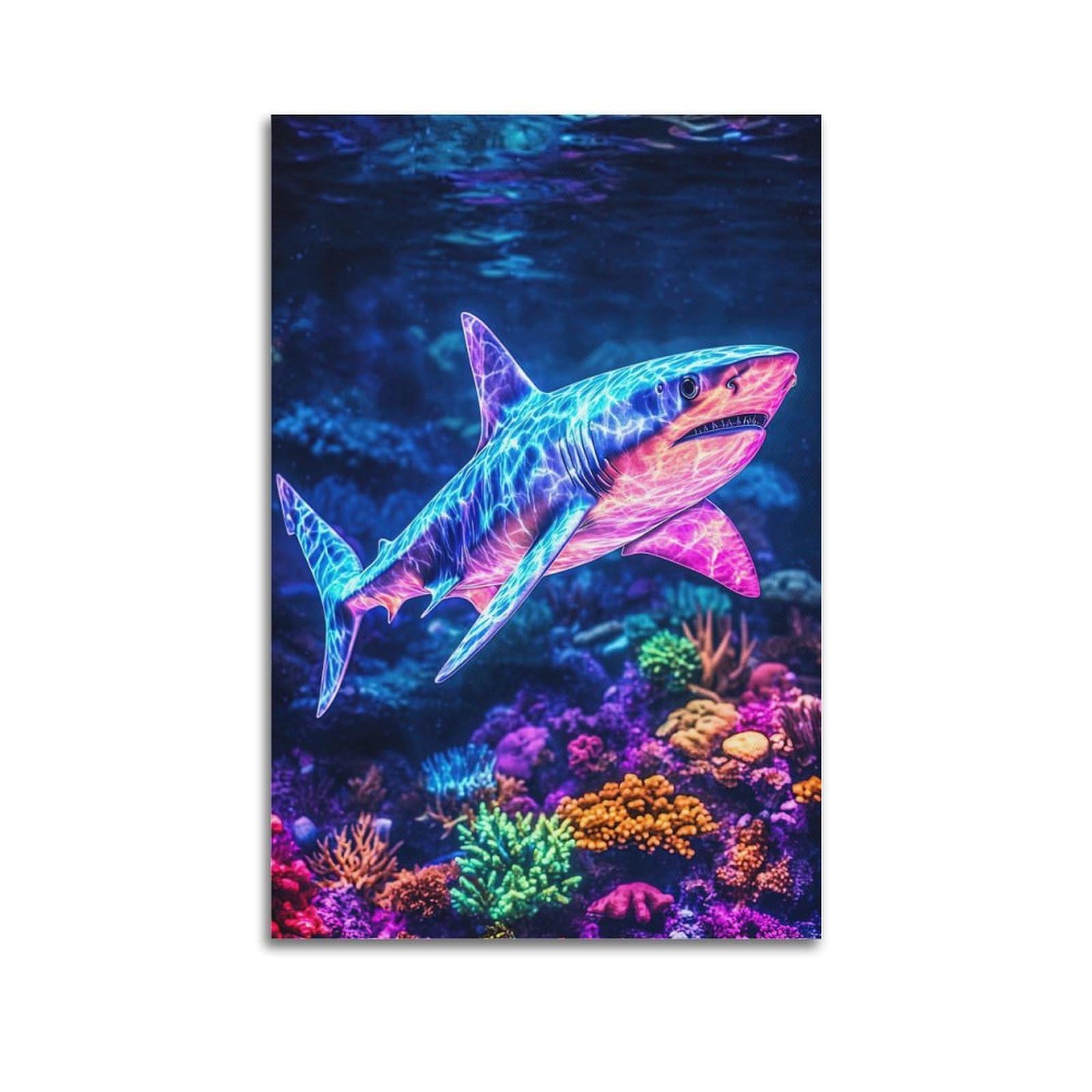 ZSZWHJ Animal Poster Glowing Shark Poster Decorative Painting Canvas Wall Posters And Art Picture Print Modern Family Bedroom Decor Posters 24x36inch(60x90cm)