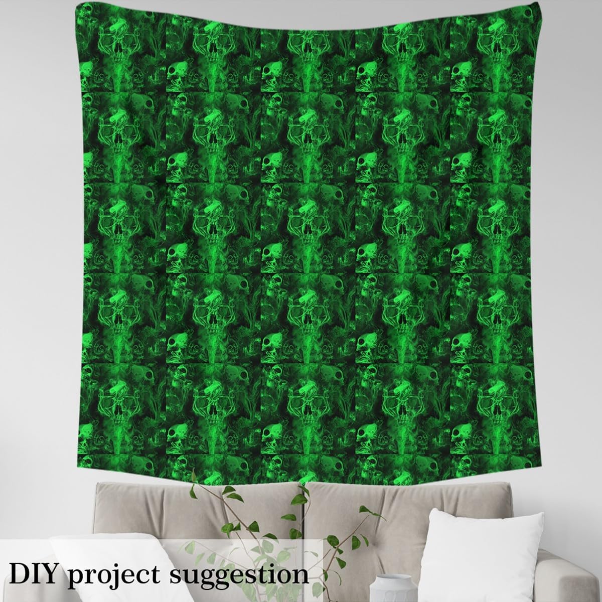Erosebridal Skeleton Decorative Indoor Not Stretchy Fabric,Fog Skull,Halloween Skull Material by The Yard for Boys,Black Green Flannel Fabric by The Yard,Gothic Style Upholstery,2 Yards