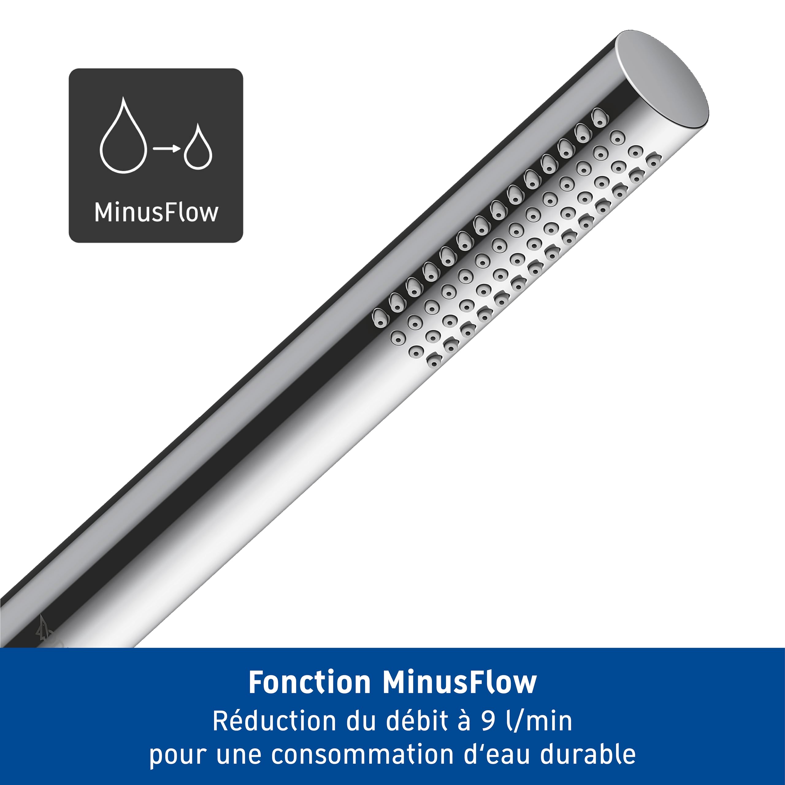 Set de douche universel Duravit, douchette ronde à économie d'eau, coude de raccordement mural, flexible de douche, chromé