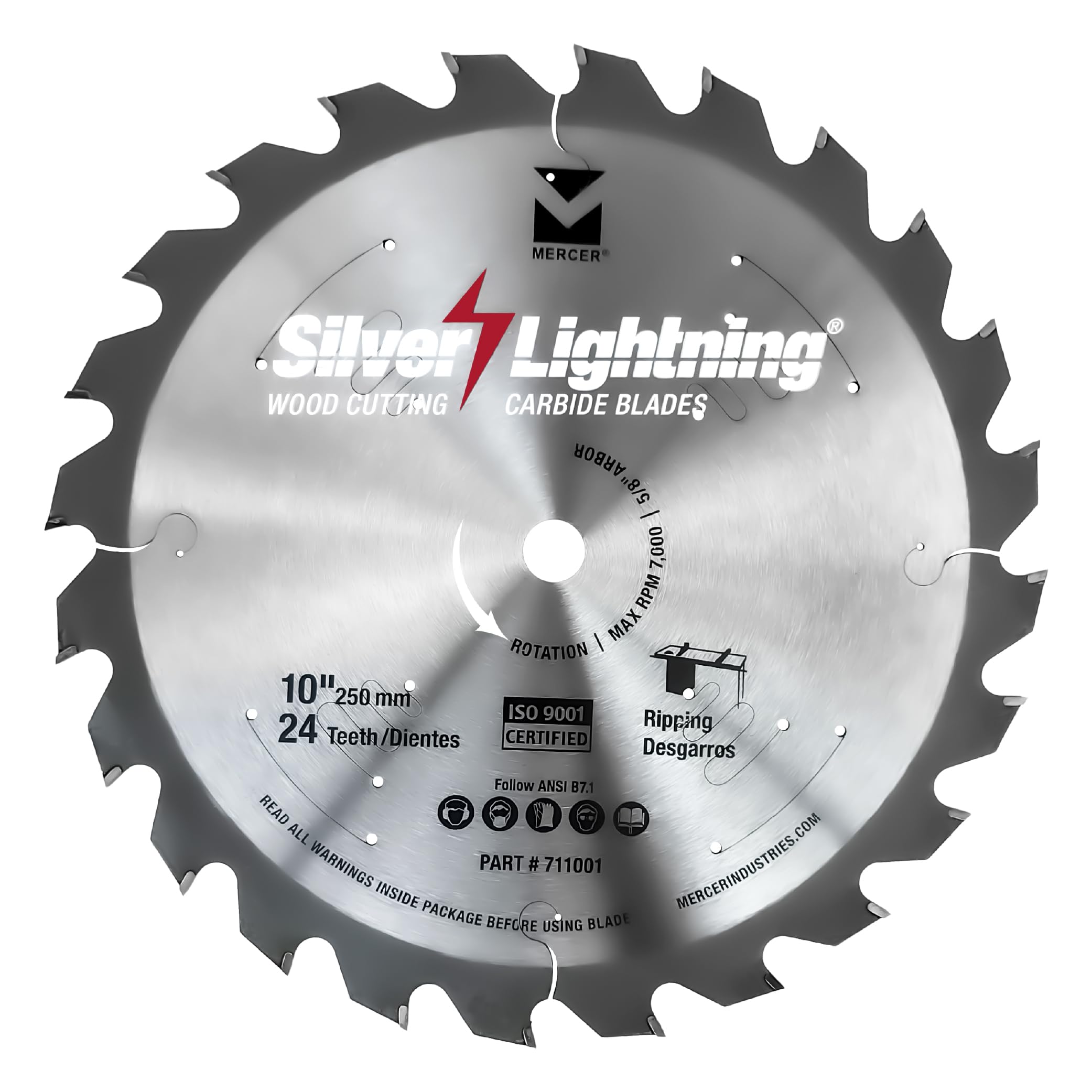 Mercer Abrasives 711001 24-Tooth ATB Carbide Wood Cutting Blade with 10-Inch Diameter and 5/8-Inch Arbor, Ripping