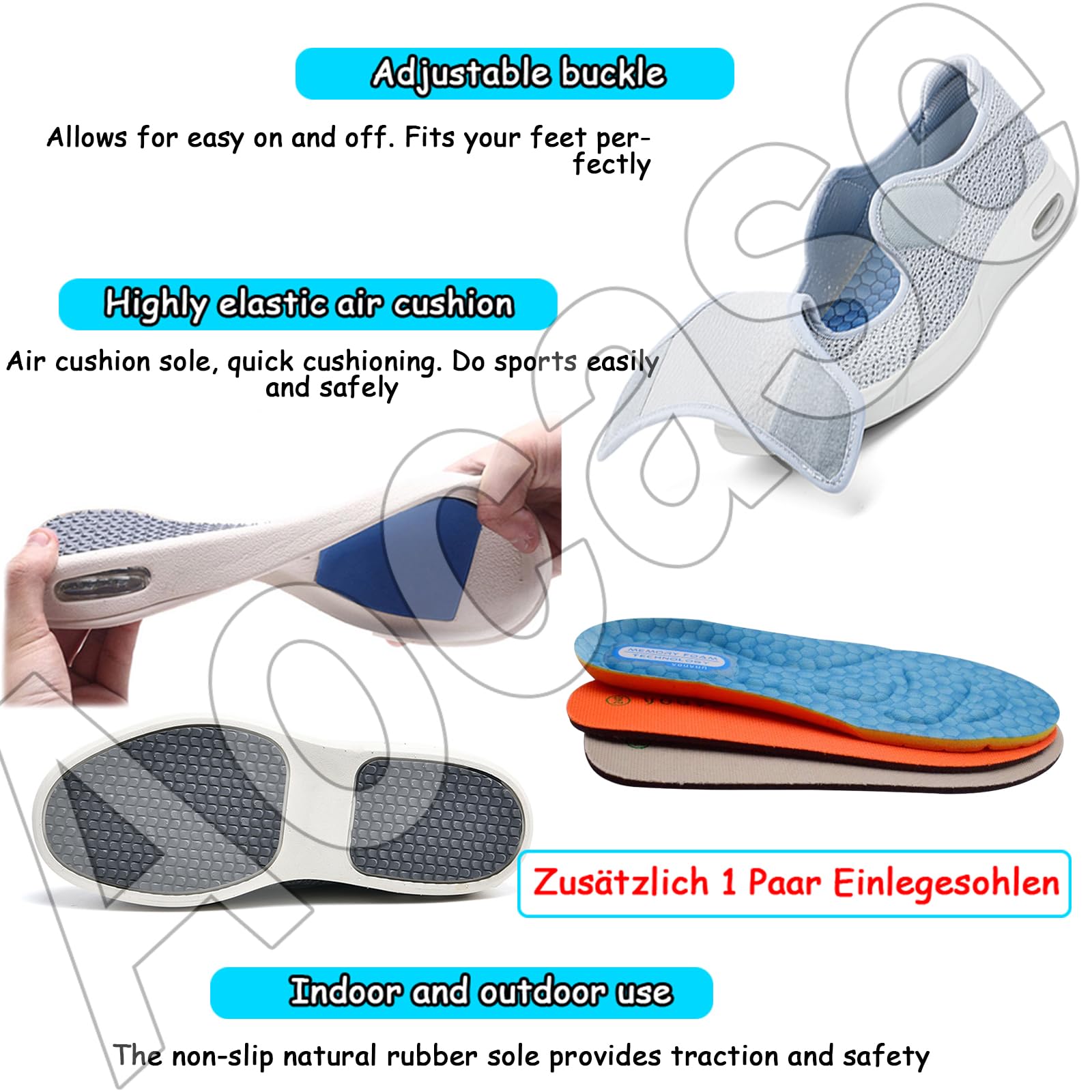 Zapatos para Caminar Zapatillas Pie Diabetico Verano Hombre Mujer Zapato Ortopedico Enfermería Cómodas Ancho Especial Calzado pies Anchos Ortopédicos,Gris,38 EU