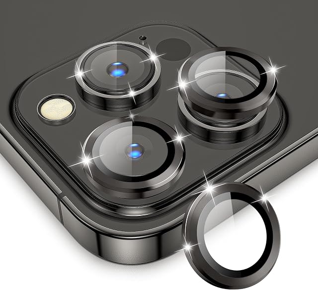 Tefeiyin Camera Lens Protector Compatible for iPhone 14 Pro Max 6.7 inch & iPhone 14 Pro 6.1 inch, 9H Tempered Glass Screen Cover Aluminum Alloy Ring Case - AR High Clear Technology (Black)