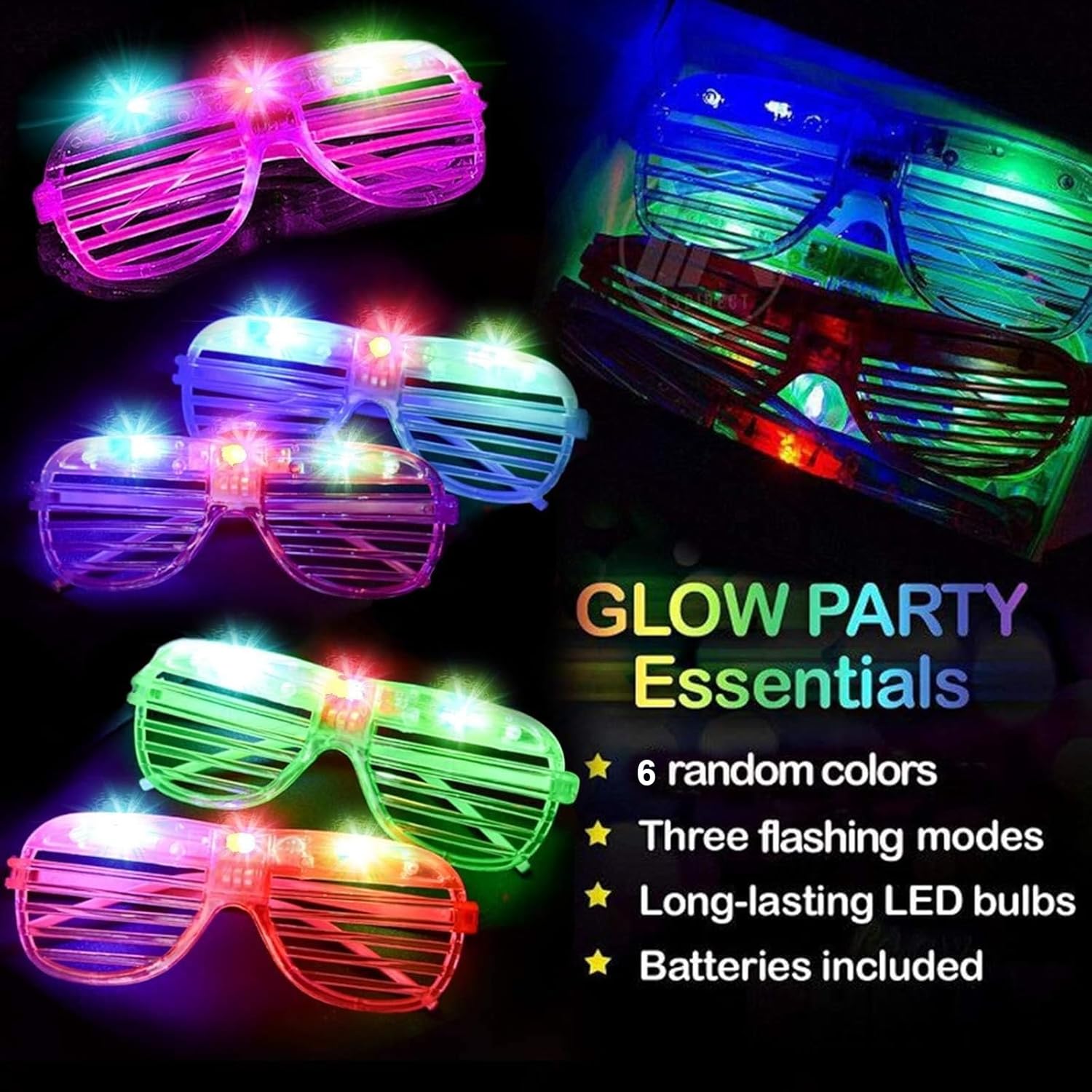 100 Pack Glow Sticks Glasses Bulk Party Pack Easter Basket Party Supplies, Light Up Glasses Bulk,Glow in the Dark Party Supplies Favors,LED Sunglasses, Concert, Neon,Birthday, Party Favors, Pool