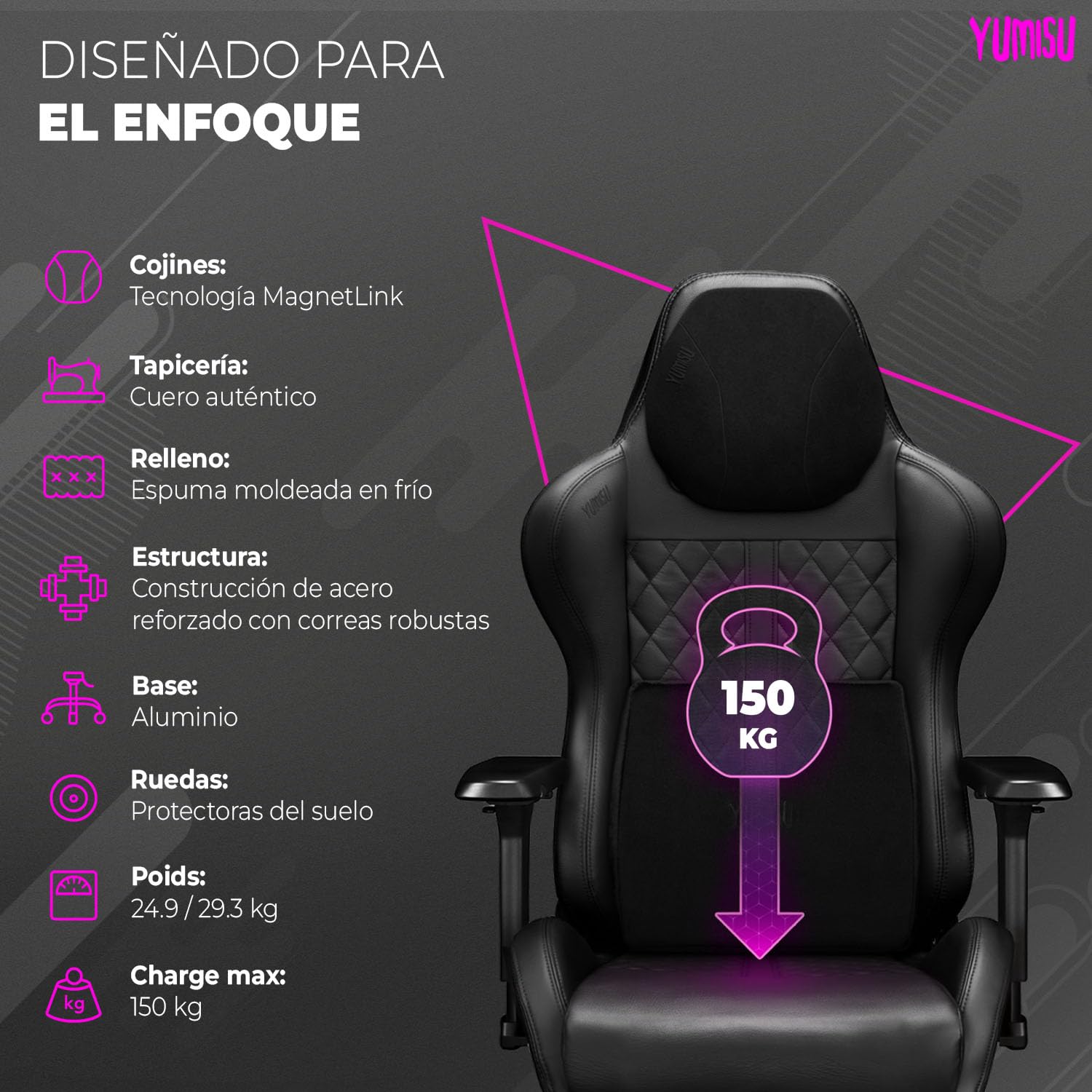 2050 Silla Gaming Ergonómica Negro con Cojín de Espuma Viscoelástica en Terciopelo, Cadeira Escritorio de Cuero Genuin con Reposabrazos 4D, Silla Gaming con Ruedas de Goma Silenciosas 150 kg