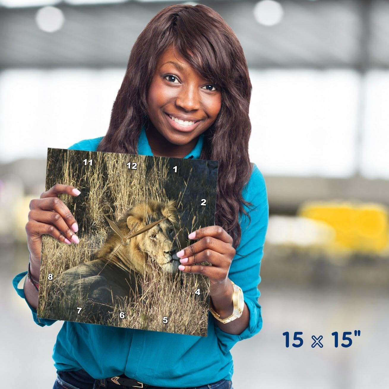 3dRose DPP_26828_3 Lion King in The Grass Wall Clock, 15 by 15-Inch