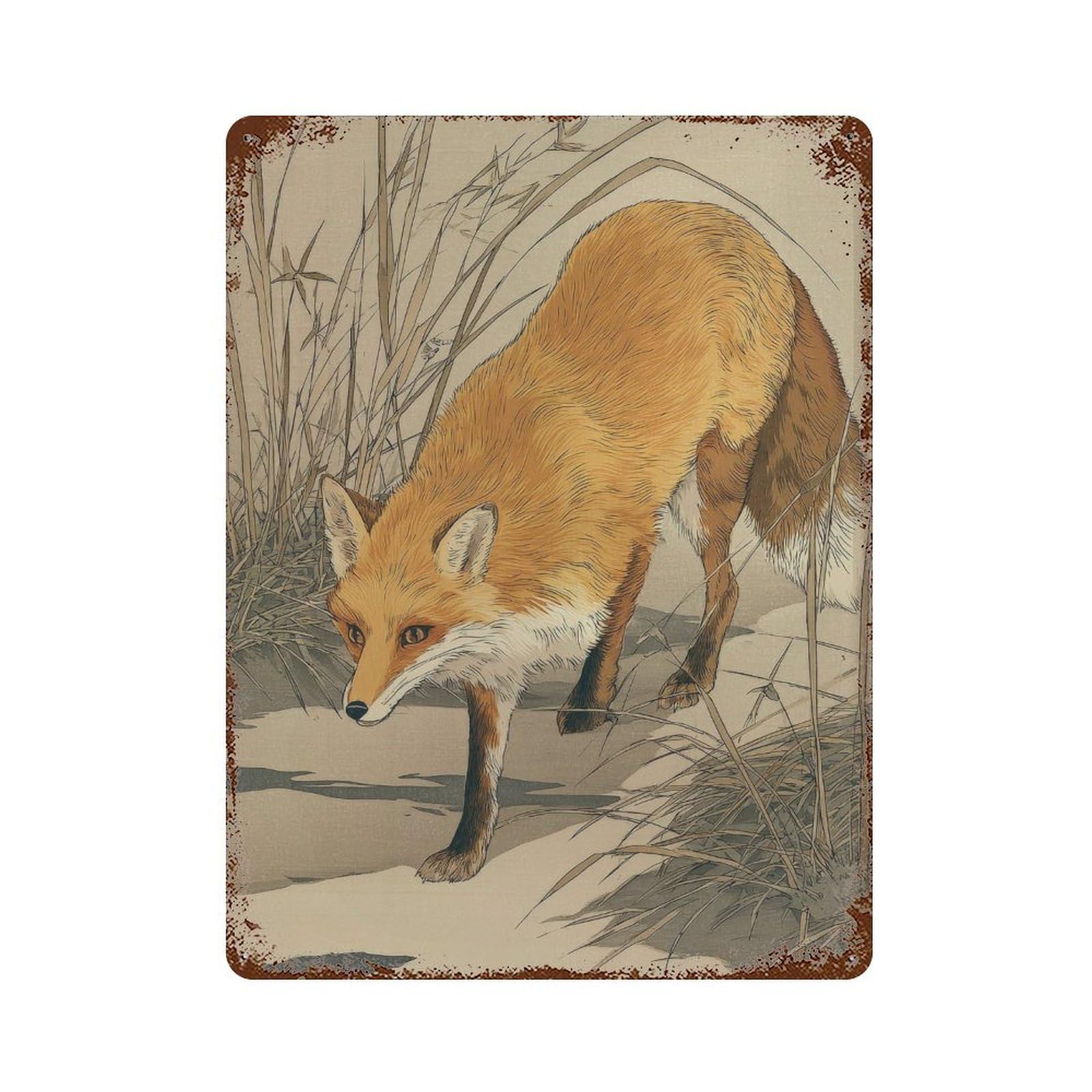 xiaoxiaoshen Fox. Japanese Woodblock Ukiyo Wall Decor Art Metal Tin Poster Modern Home Decor Art Home Bar Shop Decorations Vintage Sign 40x30cm