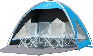 Wolfwise Large Beach Tent Sun Shelter for 3-4 Person, UPF 50+ UV Protection Beach Shade Tent, Portable and Easy Setup Cool Cabana with Privacy & Ventilation Window, 95 ″x65″x55″, Black Coating