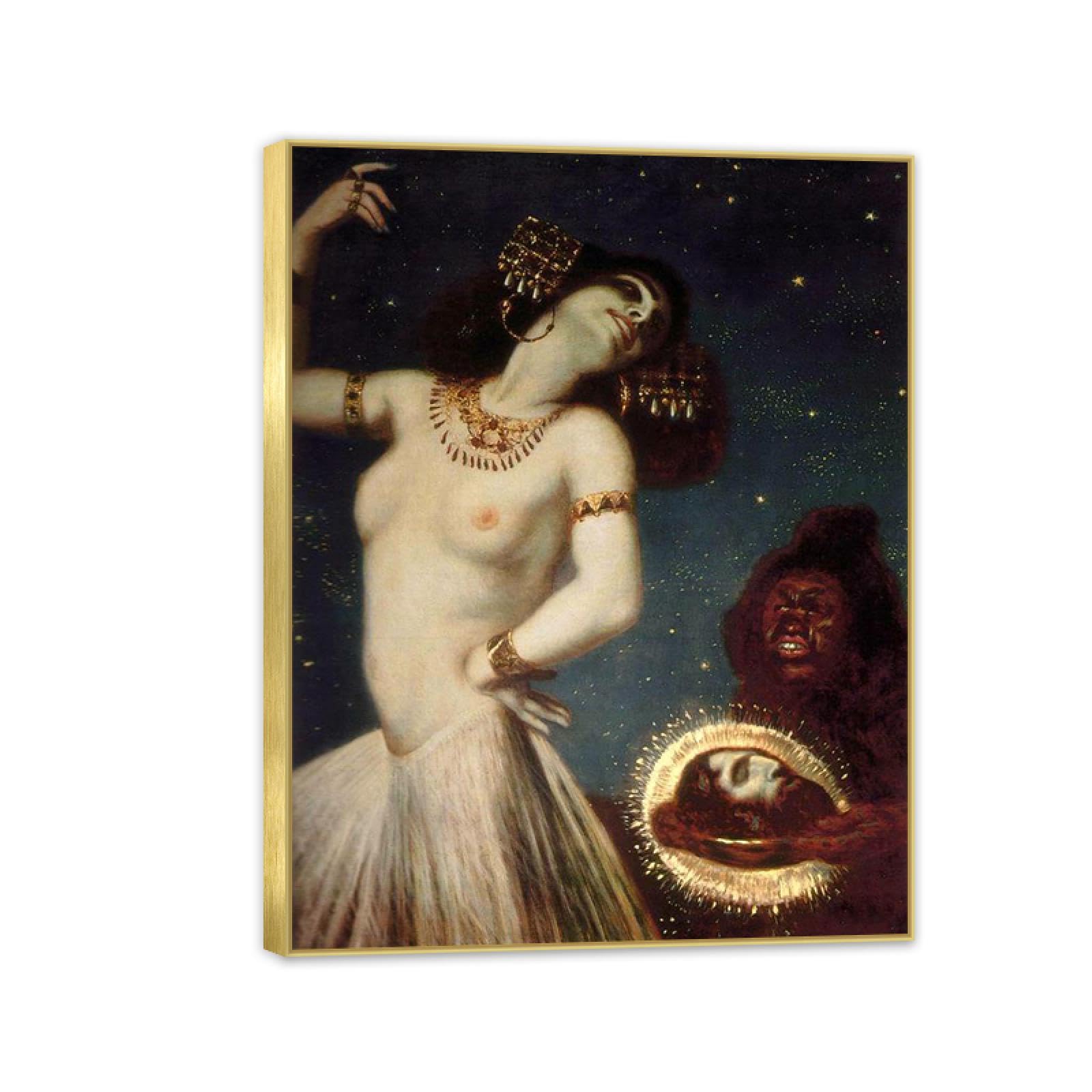 Hau3sh3a Frame Franz Von Stuck Wall Art Print Salome Famous Giclees Franz Stuck Picture Artwork Wall Decor For Living Room Bathroom Office 90X70cm(36X28in) Gold