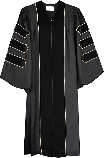 Unisex Deluxe Doctoral Graduation Gown with Gold Piping and Velvet Doctoral Regalia Doctoral Robe
