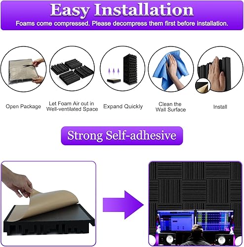 Miniatura 6 de TroyStudio Panel de espuma de absorción acústica autoadhesivo, 12 x 12 x 2 pulgadas, paquete de 18, absorbente de sonido de banda ancha, estructura