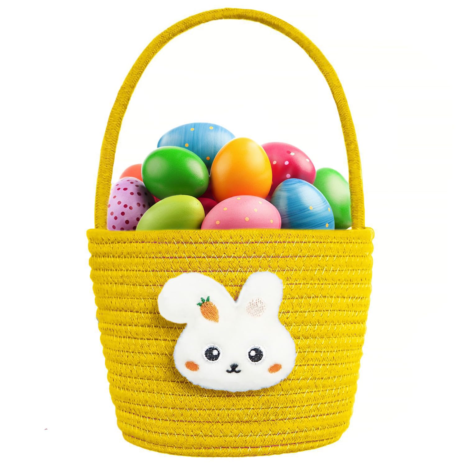 Poschnor Easter Basket for Kids, Easter Bunny Basket with Gift Bags and Ribbons, Woven Cotton Rope Egg Easter Baskets for Girls, Boys, Toddler, Babies, Yellow-picture-25