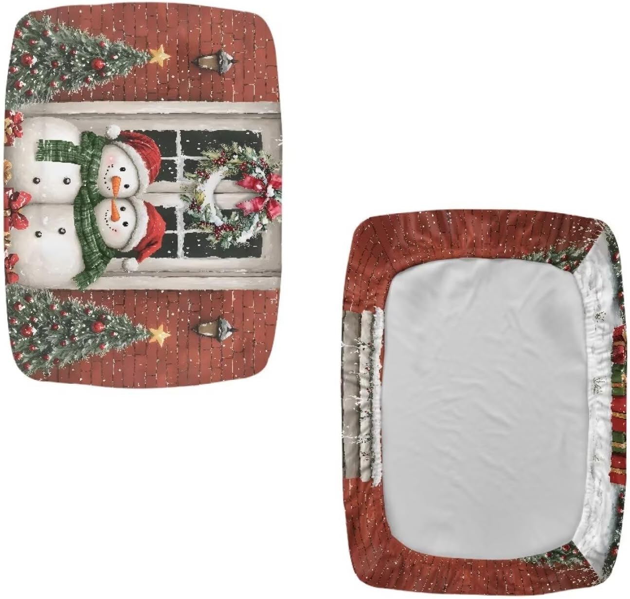 Christmas Snowman Stool Cover Rectangle Saddle Bar Stool Slipcover Soft Kitchen Island Chairs Cushion Protector for Home Pub Dining Room Cafe Furniture Decor 4 pcs