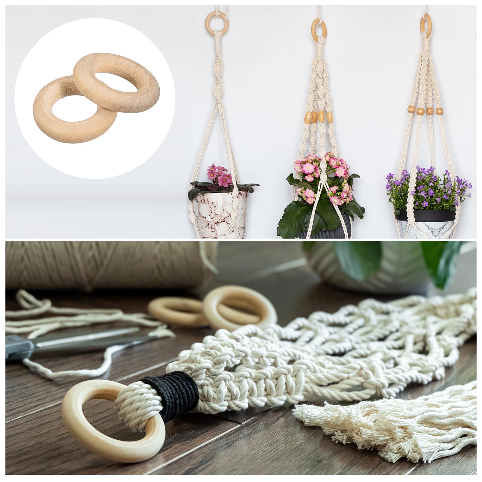 METALLIXITY Unfinished Wood Rings (20x5mm/0.79"x0.2") 60Pcs, Natural Solid Wooden Circle Hoops - for Home Decor DIY Craft Macrame - Image 3