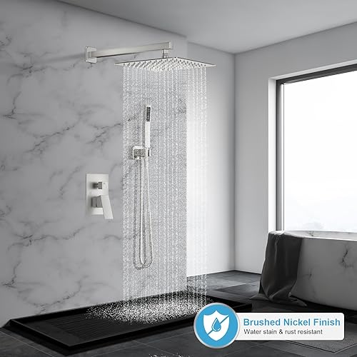 Miniatura 19 de Juego de grifo de ducha cuadrado para baño, cabezal de ducha de lluvia y mango, accesorios de ducha montados en la pared con válvula de ducha y kit